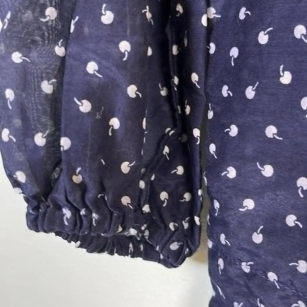 J Crew Cotton-Silk Womans XS Long Sleeve Cherry Top Coquette Cottage BusinessGir